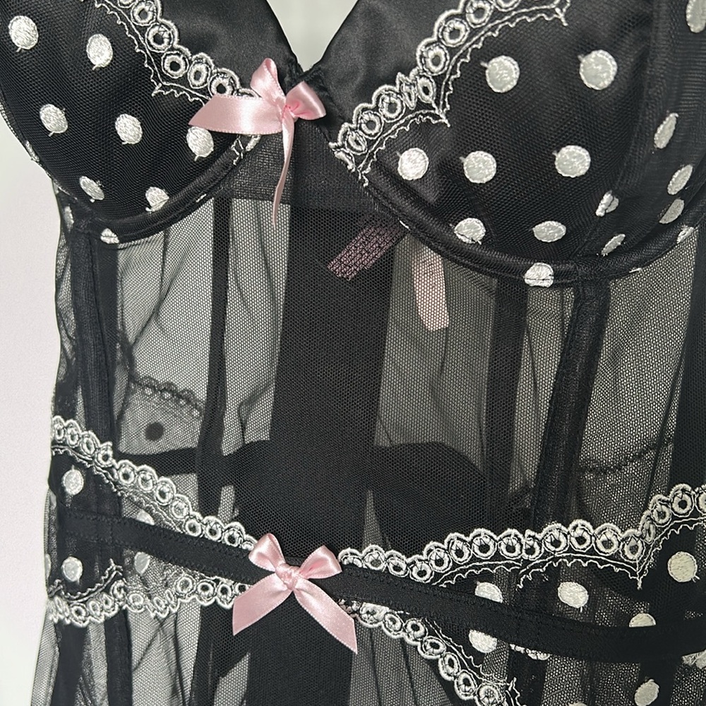 🆕 VICTORIA’S SECRET Black Bustier Corset Polka Dots Garters NWT Size 36D - Picture 12 of 16